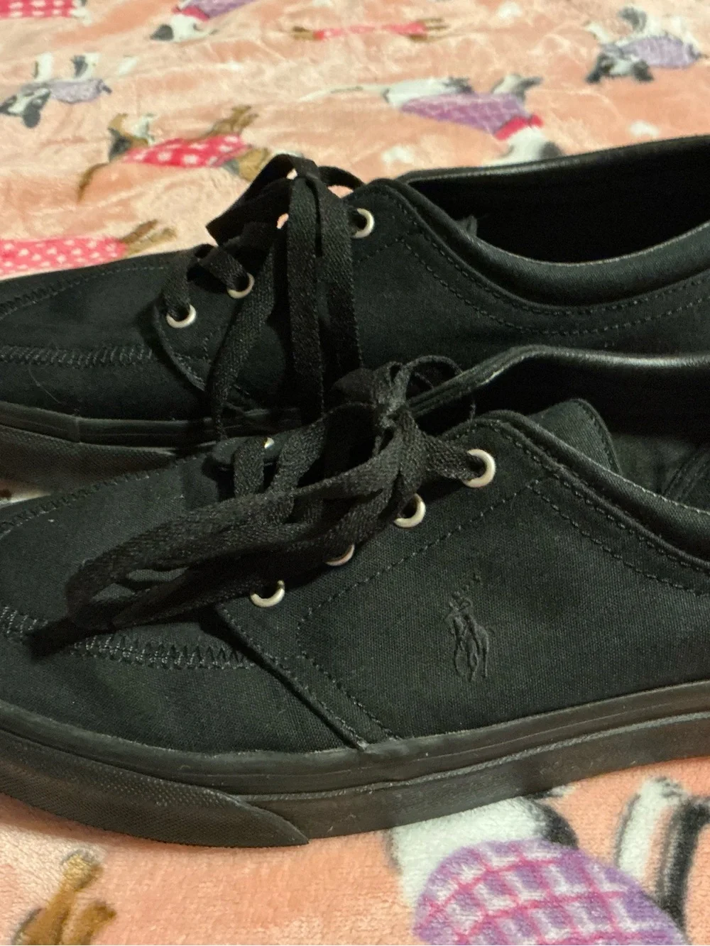 Polo by Ralph Lauren Black Canvas Boat Shoes Lace-Up